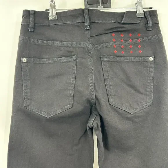 ksubi Chitch Laid- Back Skinny Denim Jeans in Black Red Crosses Size 30